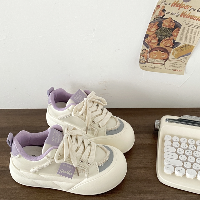 紫色厚底大头板鞋小众不撞款鞋子