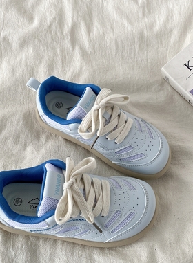 喜叔 丑萌蓝色圆头板鞋女款2025新款春秋小众芒果头德训鞋小白鞋