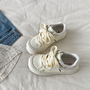 chic小众多巴胺板鞋 喜叔可爱KT猫面包鞋 厚底小白鞋 新款 女2025冬季