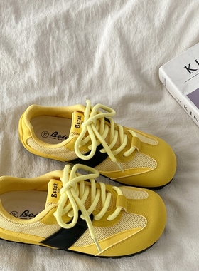 喜叔黄色德训鞋女鞋子2024秋季新款学生休闲运动鞋透气平底阿甘鞋