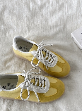 喜叔 韩版chic黄色德训鞋女2025新款春秋百搭厚底板鞋小众阿甘鞋