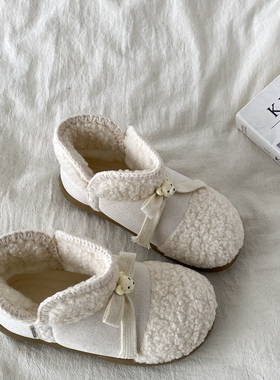 喜叔白色可爱泡芙雪地靴女款冬季2025新款加绒加厚一脚蹬保暖棉鞋