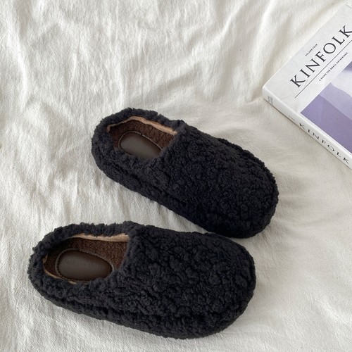 复古厚底包头毛毛拖鞋一脚蹬棉拖