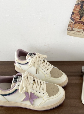 喜叔小众紫色星星板鞋女款2025新款春秋百搭小白鞋厚底休闲德训鞋