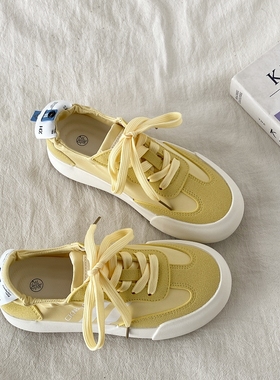 喜叔 黄色厚底德训鞋女款2025新款夏季薄款透气帆布鞋配裙子板鞋