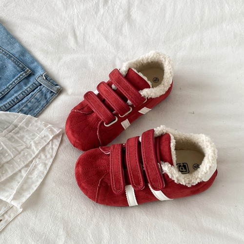 丑萌红色魔术贴二棉女鞋毛毛鞋子