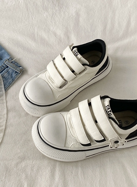 喜叔大头丑萌魔术贴板鞋女款2025秋季新款厚底小白鞋休闲面包鞋子