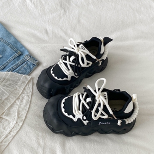 喜叔 黑色厚底增高玛丽珍运动鞋女ins潮丑萌大头面包鞋休闲老爹鞋