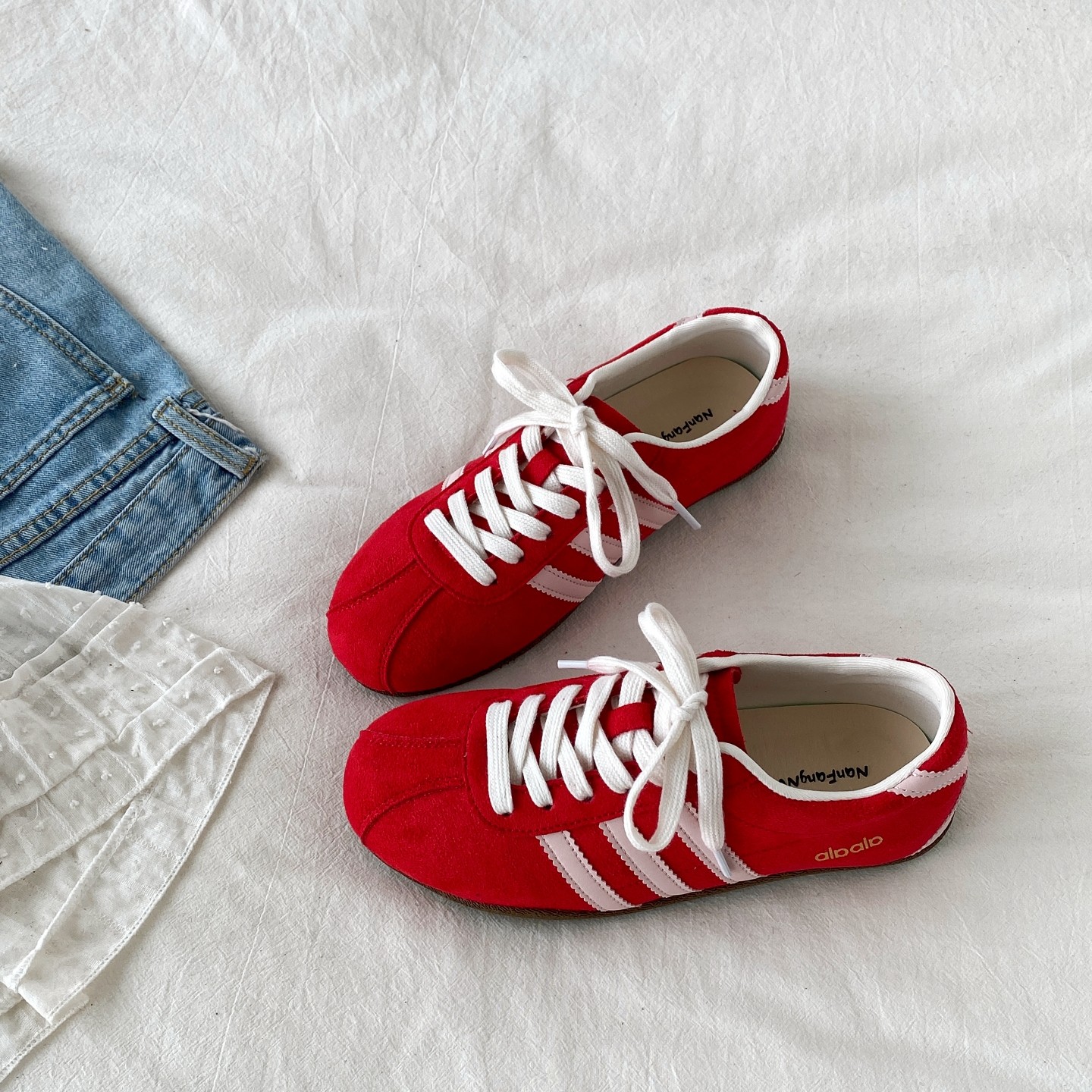 喜叔红色德训鞋女2026春季新款爆款平底阿甘鞋百搭复古休闲运动鞋,女鞋,德训鞋,淘宝优惠券,粉丝福利购,淘宝优惠卷