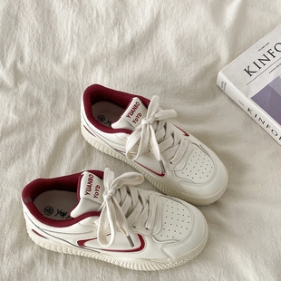 喜叔 复古撞色德训运动鞋女款厚底皮面小白鞋chic百搭休闲板鞋子