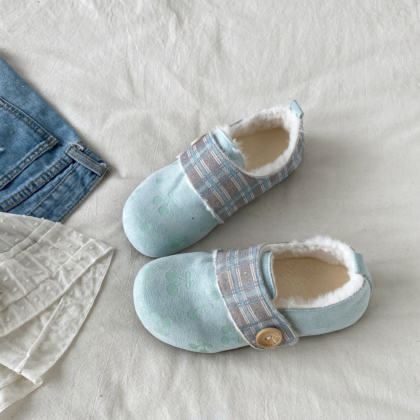 全包加绒樱桃勃肯鞋休闲毛毛棉鞋