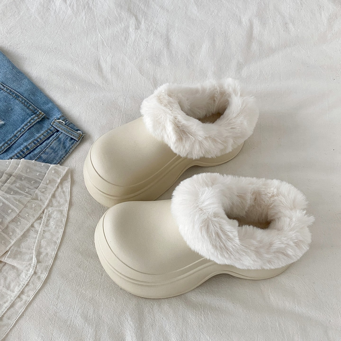 喜叔防水厚底加绒包头半拖鞋女款秋冬外穿保暖防滑棉拖鞋毛毛拖鞋,女鞋,毛毛鞋,淘宝优惠券,粉丝福利购,淘宝优惠卷