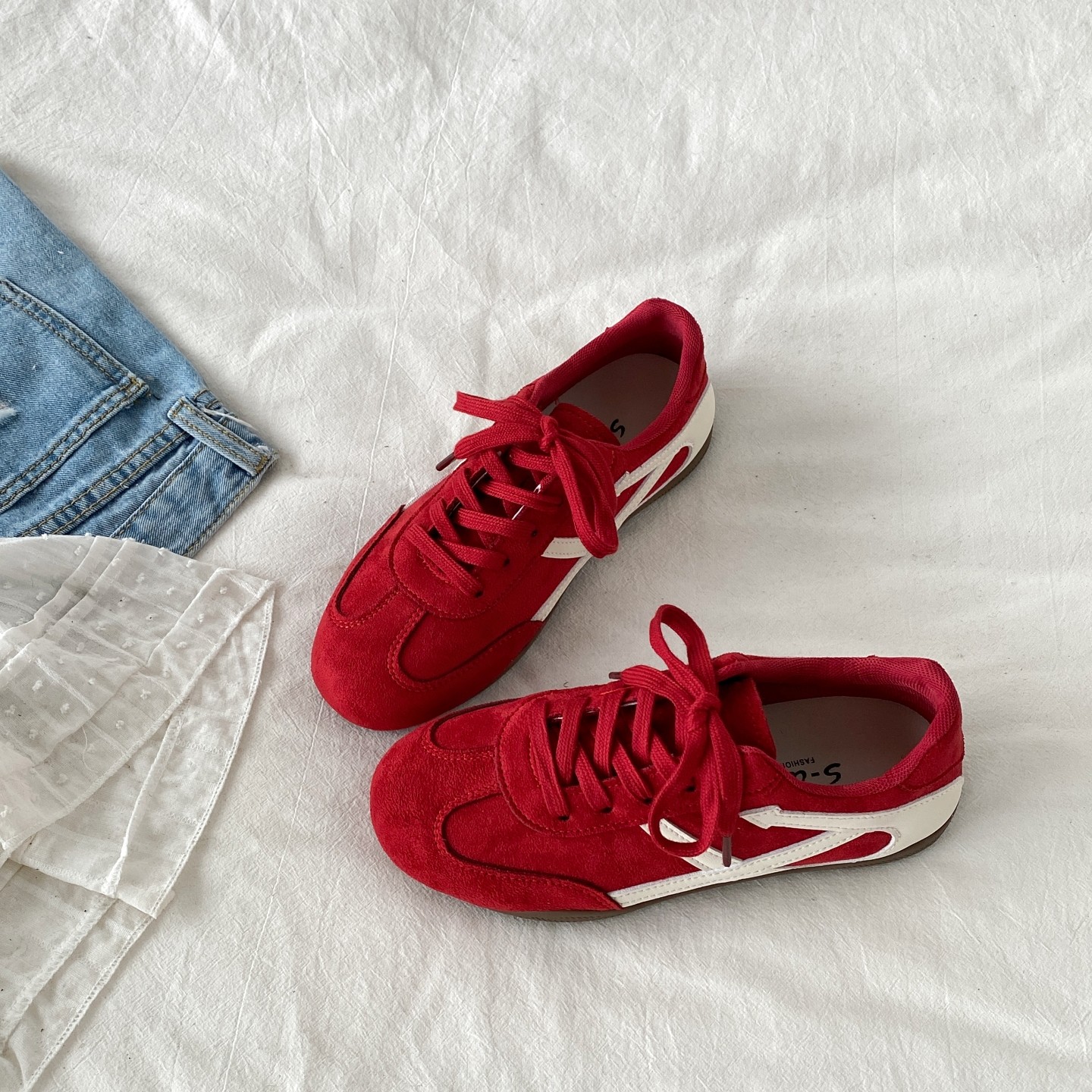 喜叔小众红色赛车鞋女2026新款春季百搭德训鞋复古休闲运动阿甘鞋,女鞋,德训鞋,淘宝优惠券,粉丝福利购,淘宝优惠卷