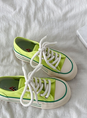 喜叔小众绿色厚底增高帆布鞋女2025春季新款chic百搭鞋子休闲板鞋