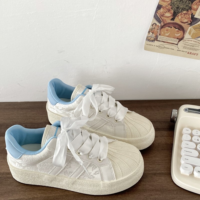 喜叔 国潮刺绣贝壳头鞋子女厚底小众印花小白鞋学生百搭休闲板鞋,女鞋,休闲板鞋,淘宝优惠券,粉丝福利购,淘宝优惠卷