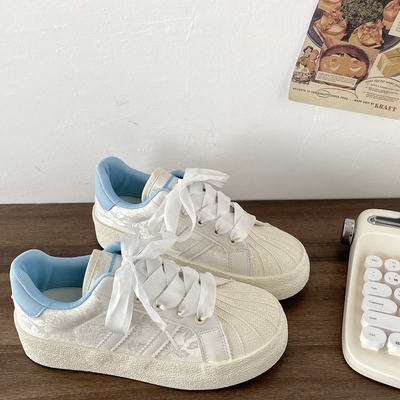 高级感玫瑰刺绣小白鞋新中式鞋子