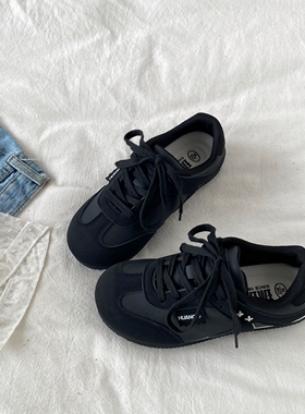 喜叔 环球黑色德训鞋女2026春季新款百搭阿甘鞋复古休闲运动板鞋