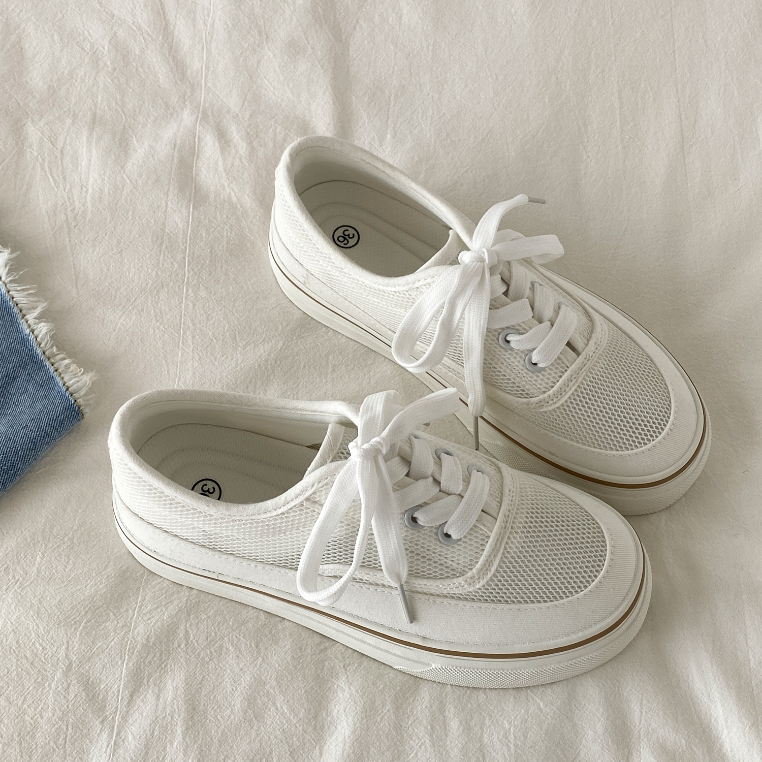 夏季薄款单网透气小白鞋厚底网鞋