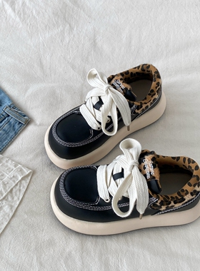 喜叔黑豹纹厚底袋鼠鞋女款Q版丑萌大头面包鞋ins潮运动休闲板鞋子