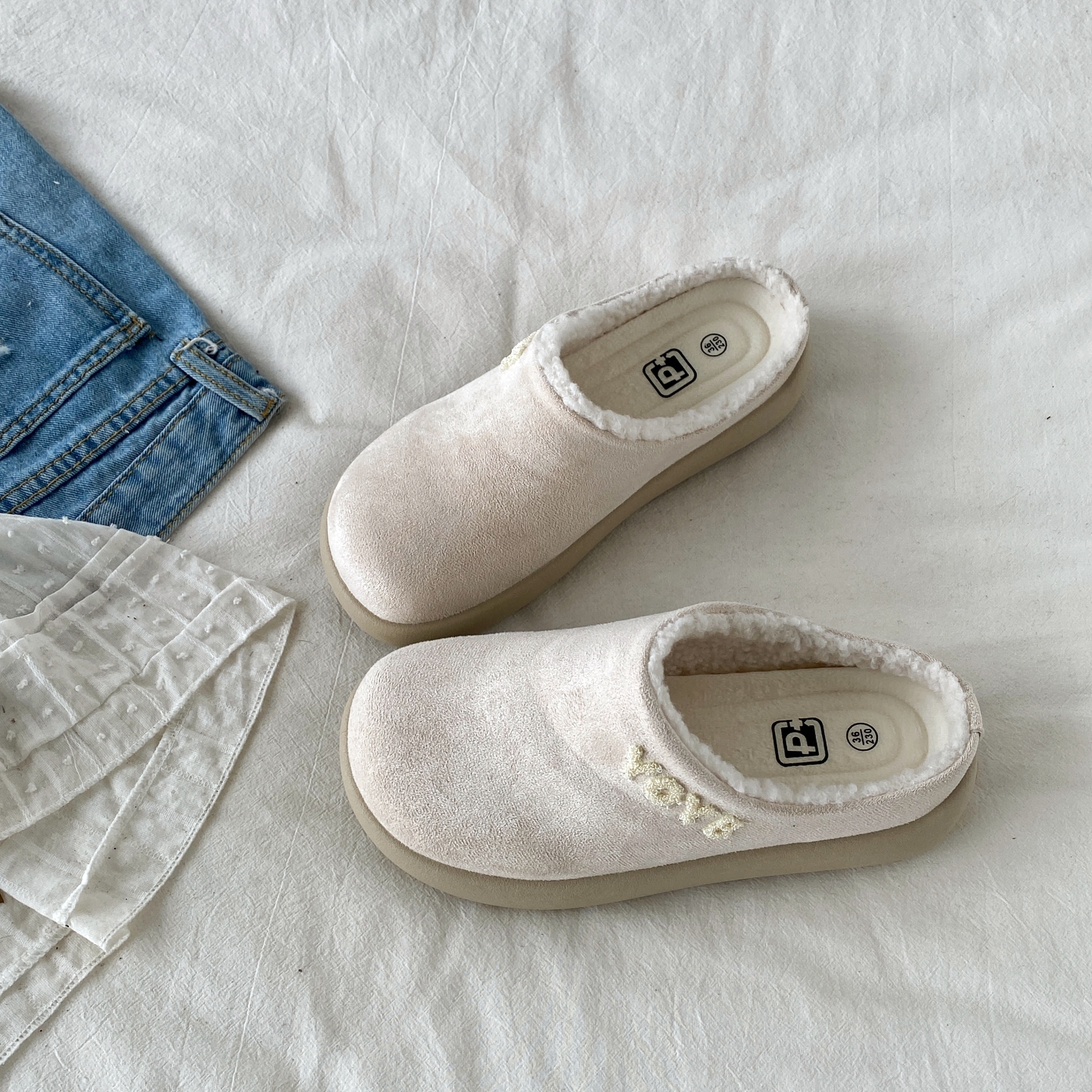 复古厚底勃肯毛毛拖鞋外穿棉拖鞋