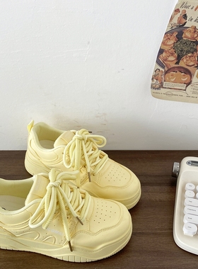 喜叔 美式高街黄色面包鞋女款原创小众chic板鞋厚底休闲运动鞋子