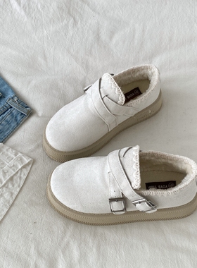 喜叔白色厚底全包加绒勃肯鞋女2025新款冬季保暖棉鞋一脚蹬雪地靴