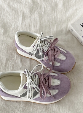 喜叔紫色透气单网运动鞋女2025夏季新款轻便休闲慢跑鞋阿甘德训鞋