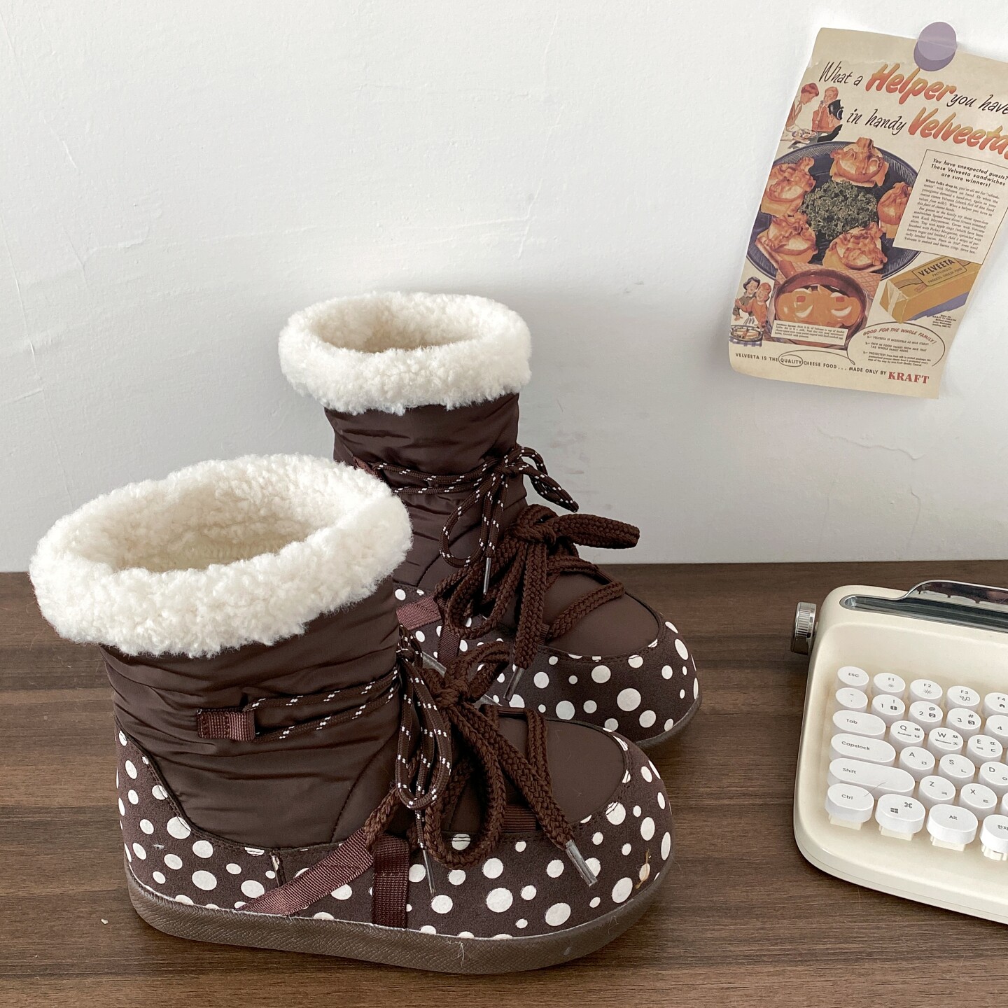 美拉德复古波点雪地靴小众棉靴子