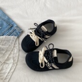 休闲运动板鞋 喜叔 ins潮双鞋 带阿甘鞋 小众复古黑色厚底德训鞋 女款