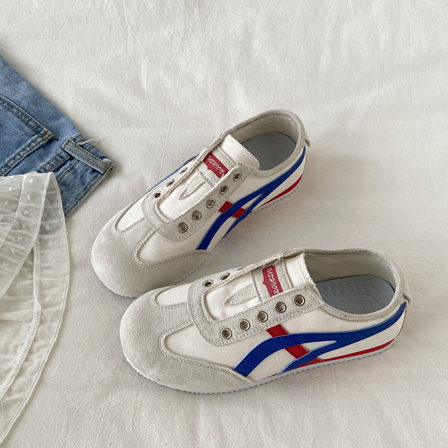 无鞋带德训鞋平底一脚蹬阿甘鞋子