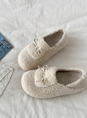 喜叔白色毛毛鞋女外穿2025新款冬季加绒保暖勃肯鞋内增高厚底棉鞋