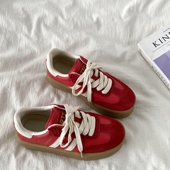 百搭休闲运动阿甘鞋 喜叔 2025新款 春季 红色德训鞋 女厚底增高板鞋