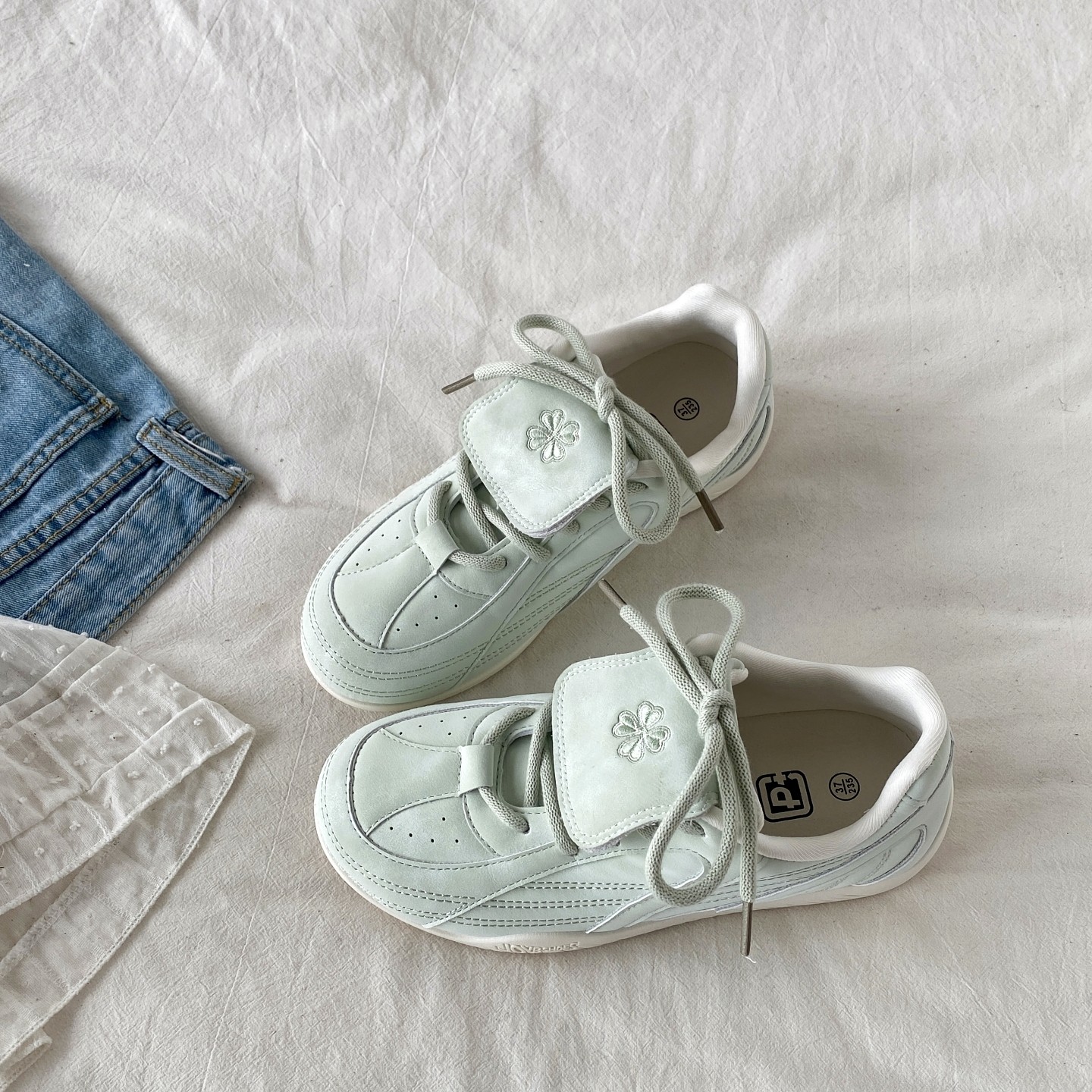 喜叔韩系小众薄荷绿德训鞋女2026春季新款休闲运动鞋薄底赛车鞋潮,女鞋,德训鞋,淘宝优惠券,粉丝福利购,淘宝优惠卷