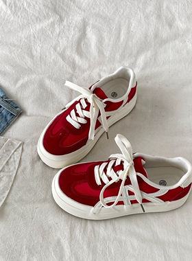 喜叔 复古厚底红色德训鞋女款2026春季新款板鞋ins增高休闲运动鞋