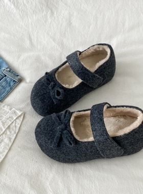 喜叔 灰色厚底加绒勃肯棉鞋女2025新款冬季外穿保暖玛丽珍毛毛鞋