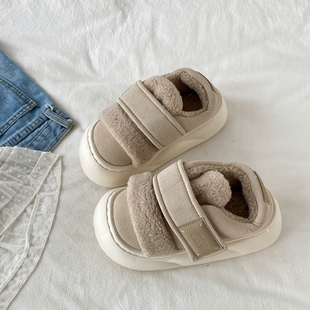 喜叔丑萌厚底加绒面包棉鞋女款冬季外穿保暖雪地鞋包跟居家棉拖鞋