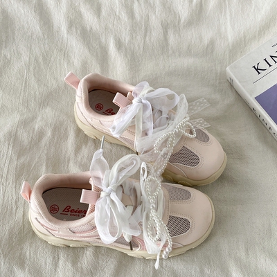 芭蕾风粉色单网德训运动鞋阿甘鞋