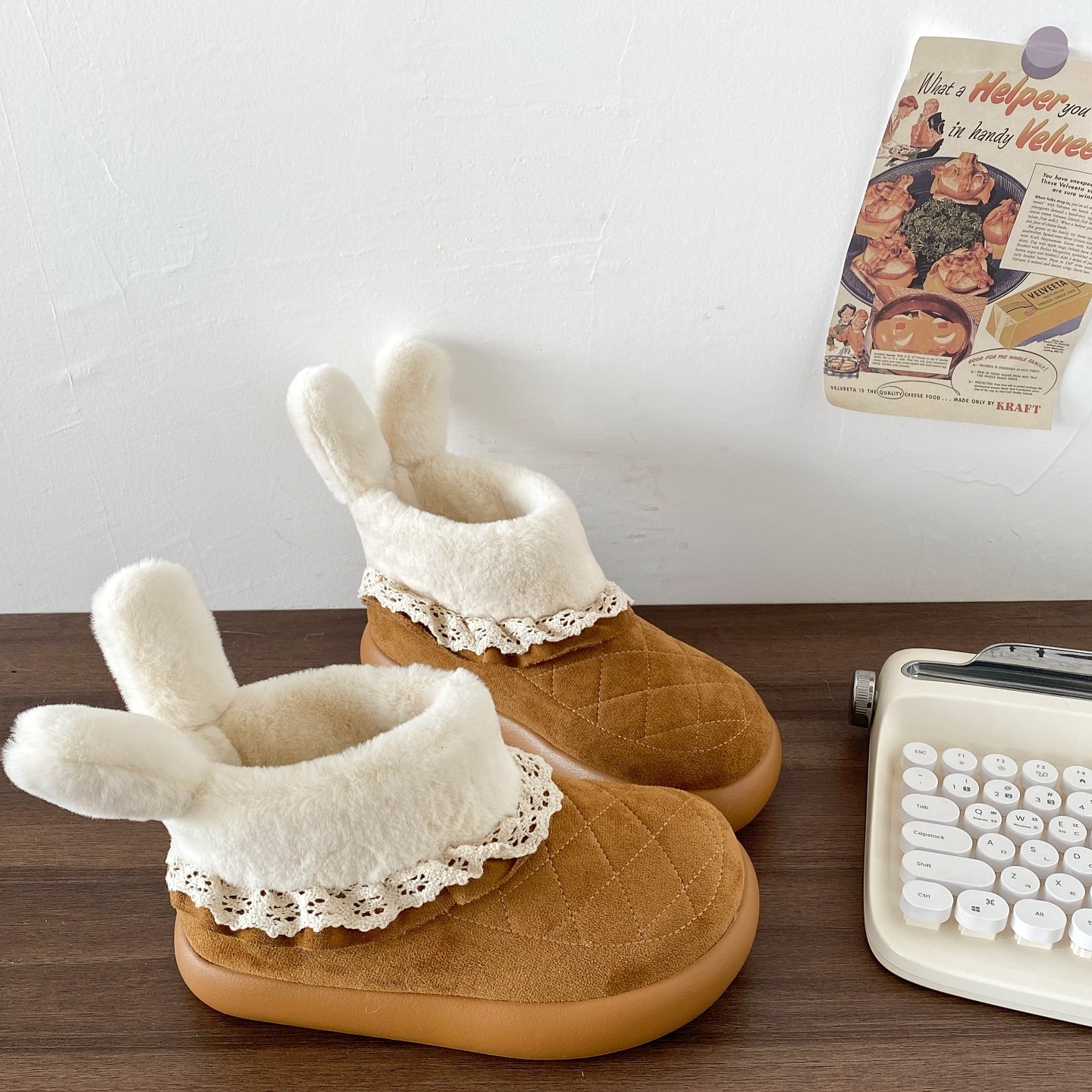 喜叔可爱兔子耳朵毛绒雪地靴女2025新款冬季加绒保暖防滑厚底棉鞋,女鞋,时尚雪地靴,淘宝优惠券,粉丝福利购,淘宝优惠卷