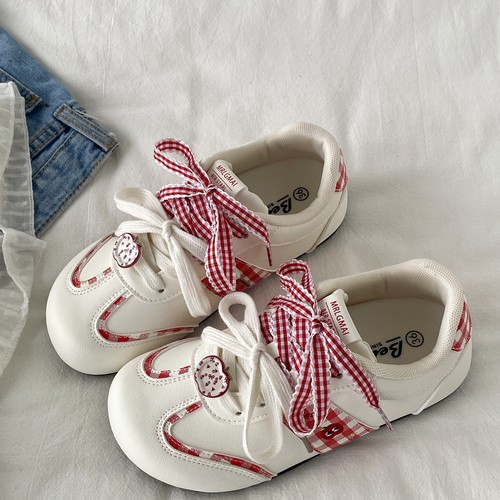 复古红色格纹苹果德训鞋泡芙板鞋