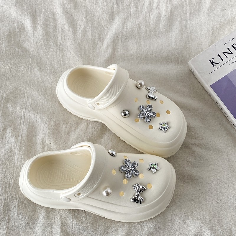 喜叔 超火花瓣水钻洞洞鞋女夏外穿2025新款厚底包头拖鞋沙滩凉鞋,女鞋,洞洞鞋,淘宝优惠券,粉丝福利购,淘宝优惠卷