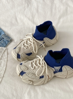 喜叔小众拼色厚底八爪鱼运动鞋女款春秋透气休闲老爹鞋复古跑鞋男