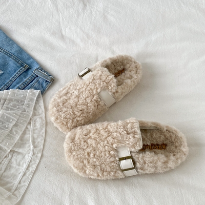 毛绒绒勃肯半拖鞋保暖加绒棉拖鞋