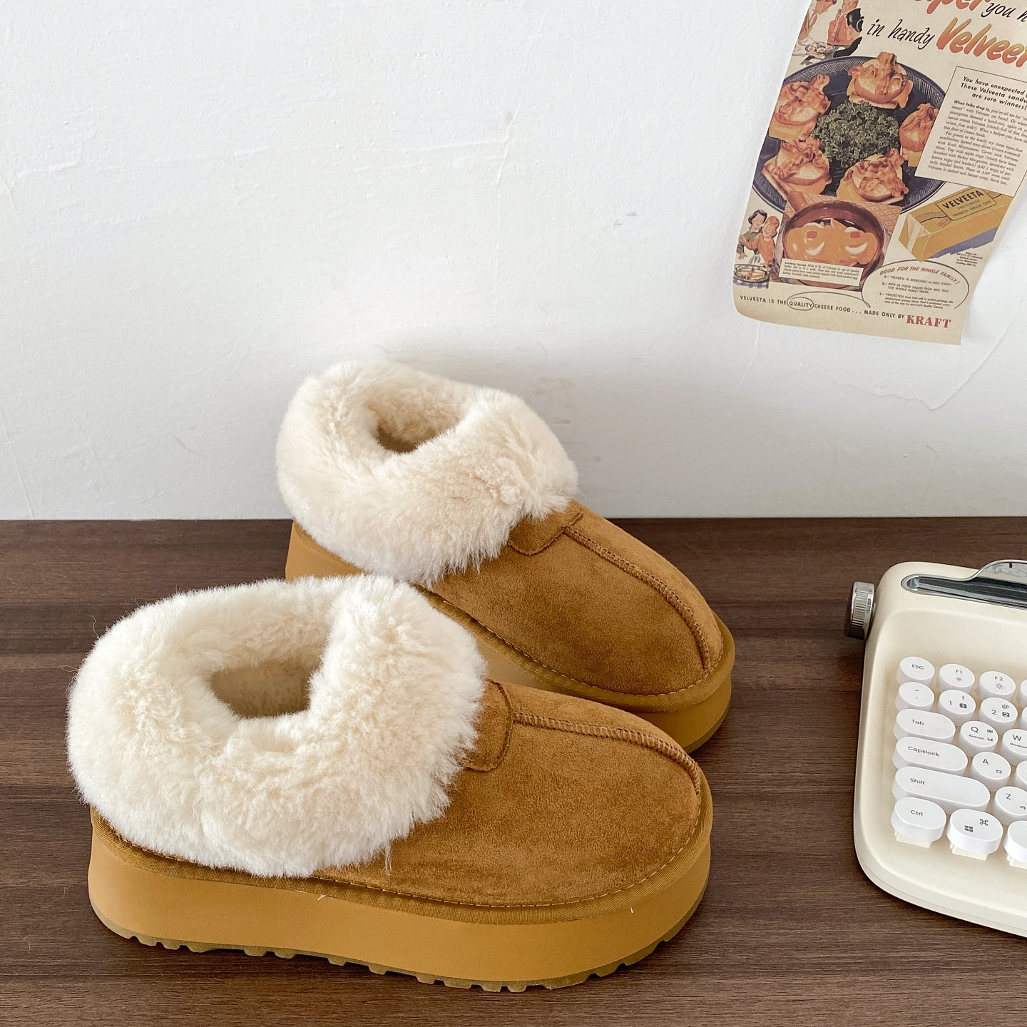 厚底毛毛雪地靴一脚蹬面包棉鞋子