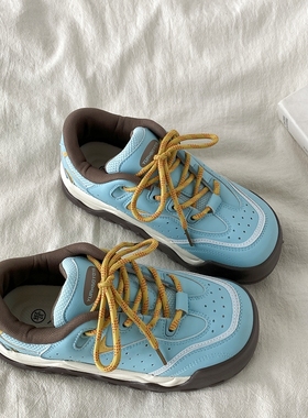 喜叔 小众湖蓝色厚底板鞋女款2025新款休闲运动登山鞋复古面包鞋