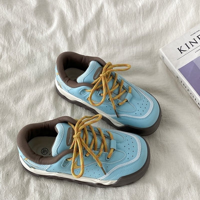 湖蓝色厚底登山鞋春秋百搭面包鞋