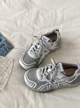 喜叔小众灰色厚底运动鞋女2026春季新款复古休闲德训鞋透气跑步鞋