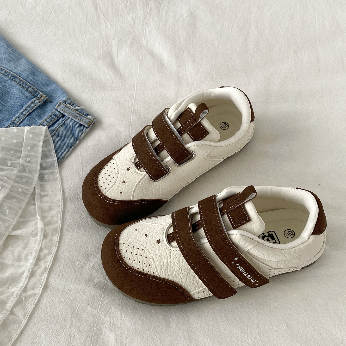 美式复古德训板鞋魔术贴小白鞋潮