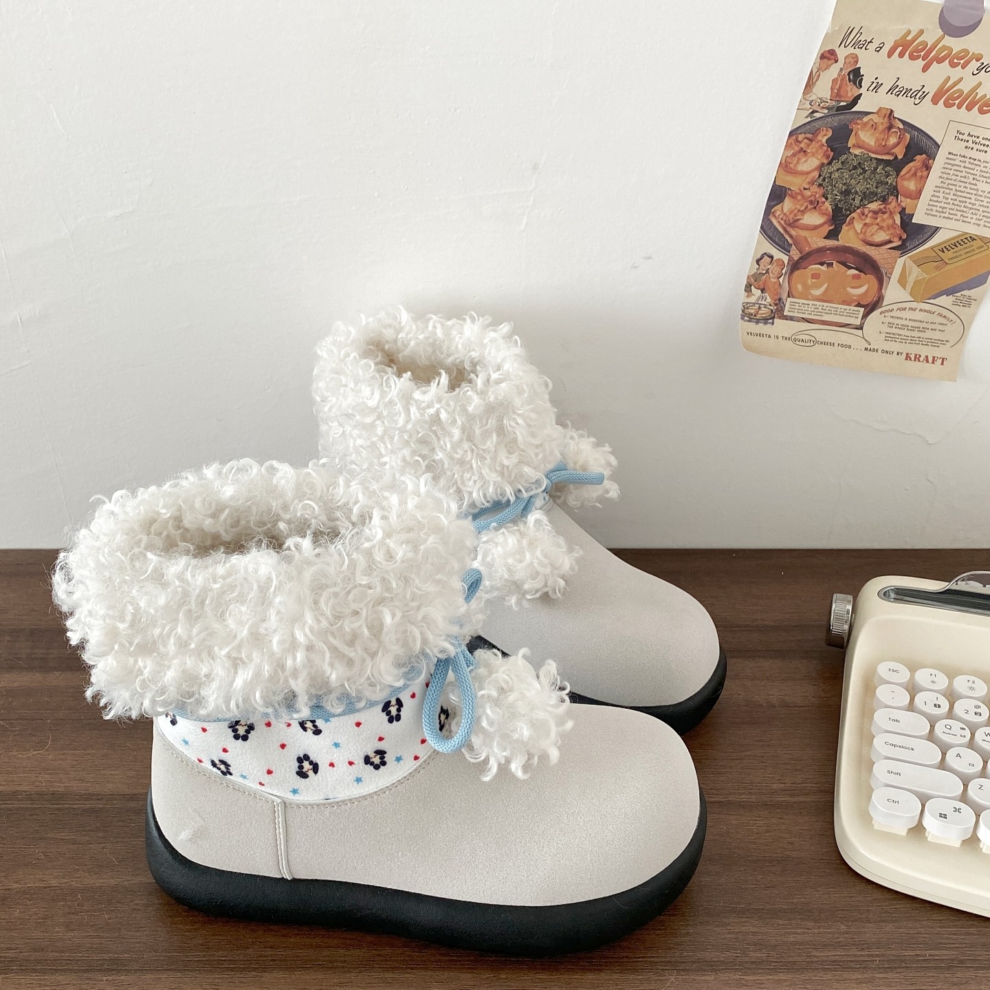 喜叔白色平底加绒雪地靴女2025新款冬季休闲保暖短靴东北毛毛棉鞋,女鞋,时尚雪地靴,淘宝优惠券,粉丝福利购,淘宝优惠卷