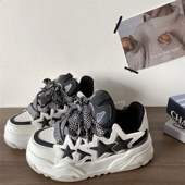 喜叔 国潮小众增高休闲运动滑板鞋 松糕厚底星星面包鞋 女2024新款