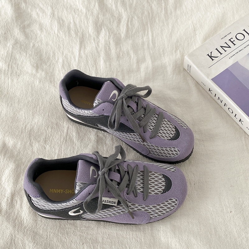 复古紫色渔网鞋单网透气运动鞋子